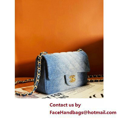 Chanel Washed Denim  &  Gold-Tone Metal Small Classic Flap Handbag Blue 2025